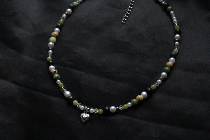 Handmade Evergreen Pine Heart Beaded Necklace | Waterproof Stainless Steel