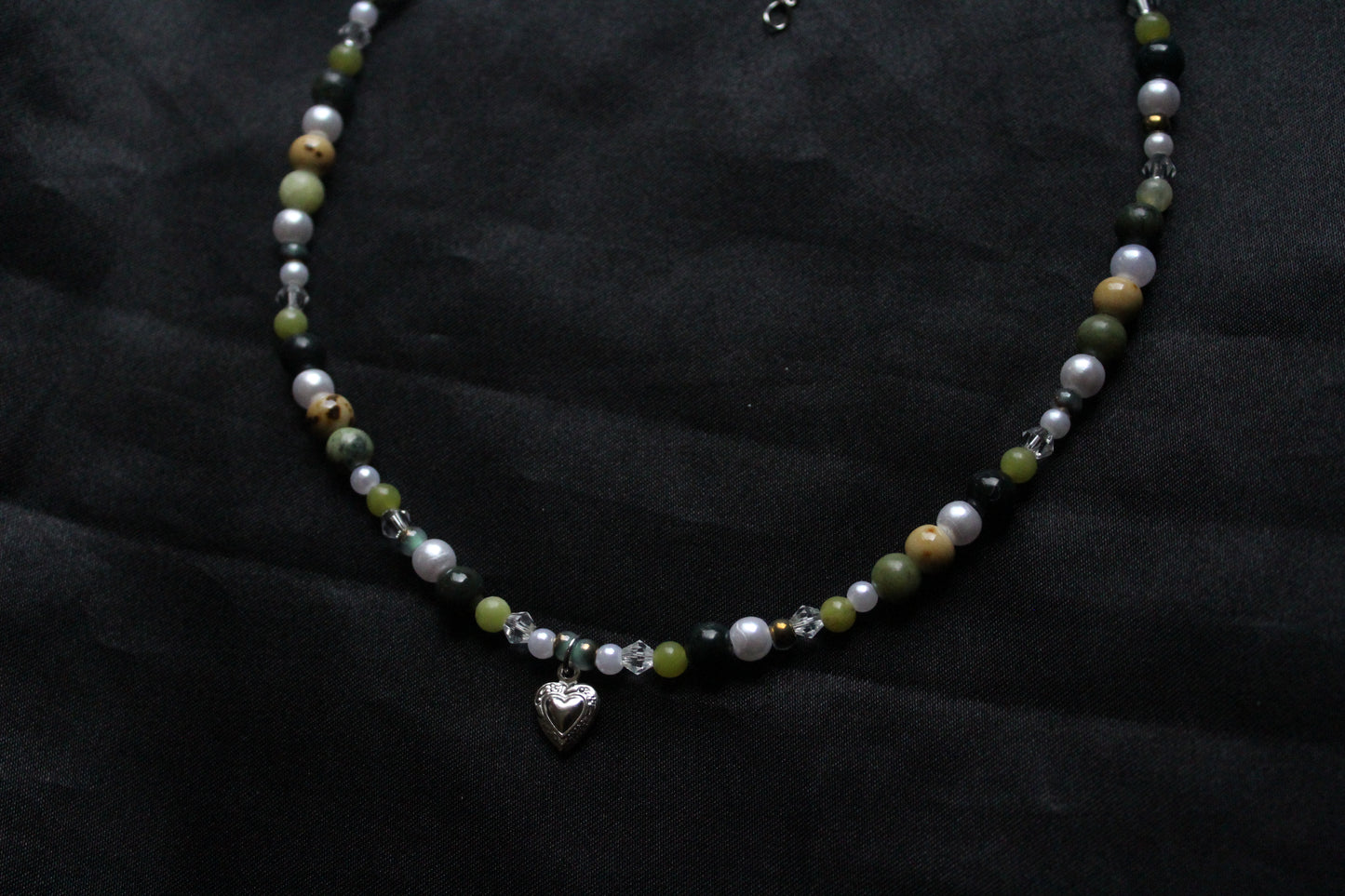 Handmade Evergreen Pine Heart Beaded Necklace | Waterproof Stainless Steel