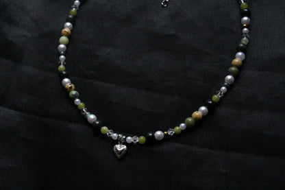 Handmade Evergreen Pine Heart Beaded Necklace | Waterproof Stainless Steel