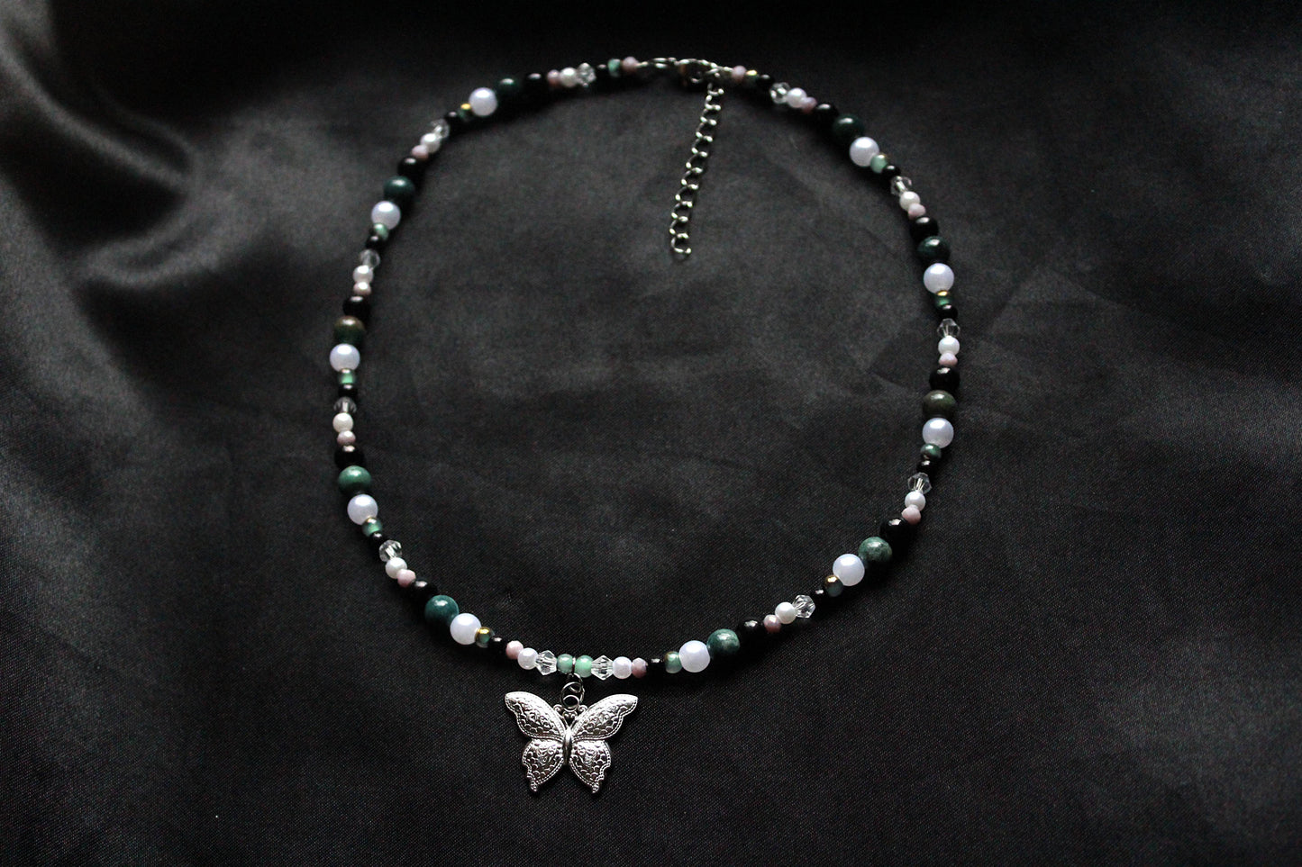 Handmade Forest Butterfly Beaded Necklace | Waterproof Stainless Steel