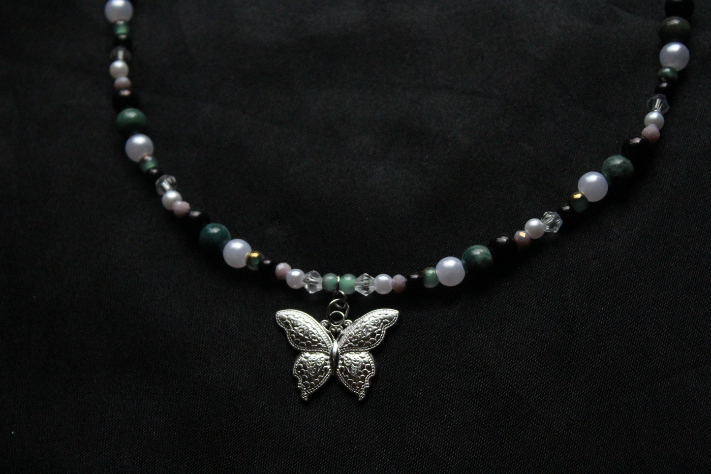 Handmade Forest Butterfly Beaded Necklace | Waterproof Stainless Steel