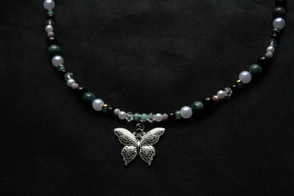 Handmade Forest Butterfly Beaded Necklace | Waterproof Stainless Steel