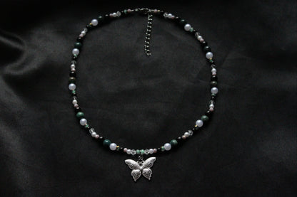 Handmade Forest Butterfly Beaded Necklace | Waterproof Stainless Steel