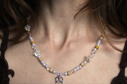 Handmade Buttercream Pretzel Beaded Necklace | Waterproof Stainless Steel