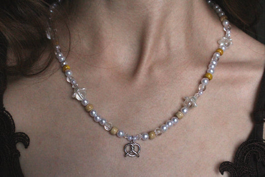 Handmade Buttercream Pretzel Beaded Necklace | Waterproof Stainless Steel