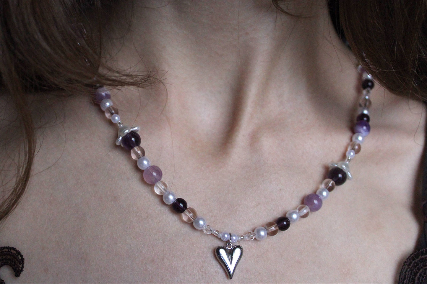 Handmade Pink Twilight beaded necklace | Waterproof Stainless Steel