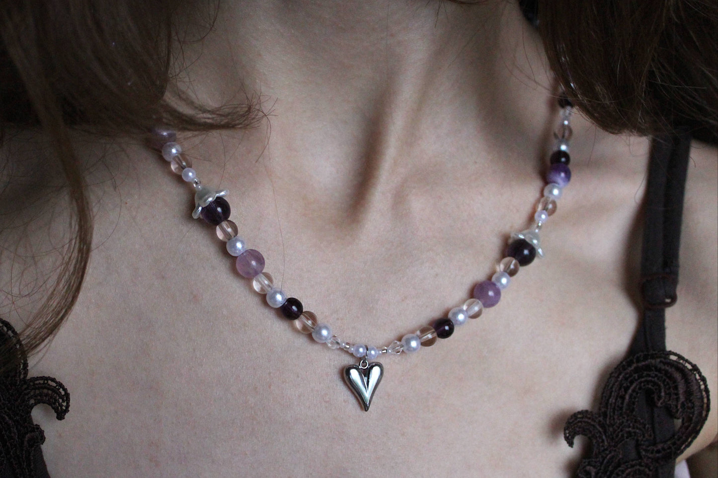 Handmade Pink Twilight beaded necklace | Waterproof Stainless Steel