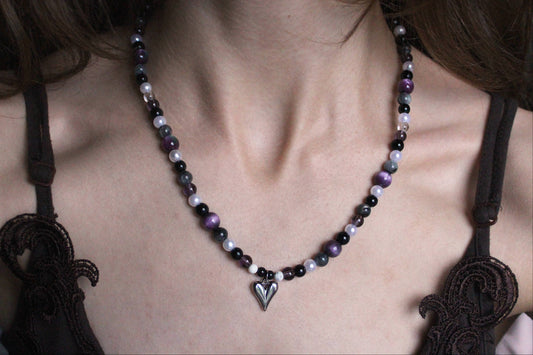Handmade Violet Nocturne beaded necklace | Waterproof Stainless Steel