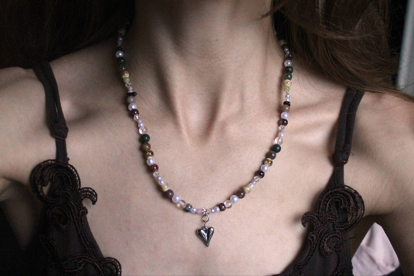 Handmade Heartwood Beaded Necklace | Waterproof Stainless Steel