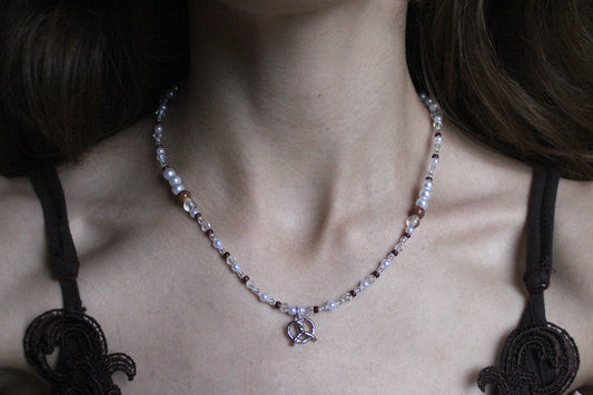 Handmade Cinnamon Pretzel Beaded Necklace | Waterproof Stainless Steel
