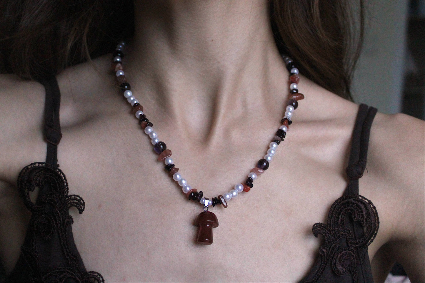 Handmade Wild Berry & Mushroom Necklace | Waterproof Stainless Steel