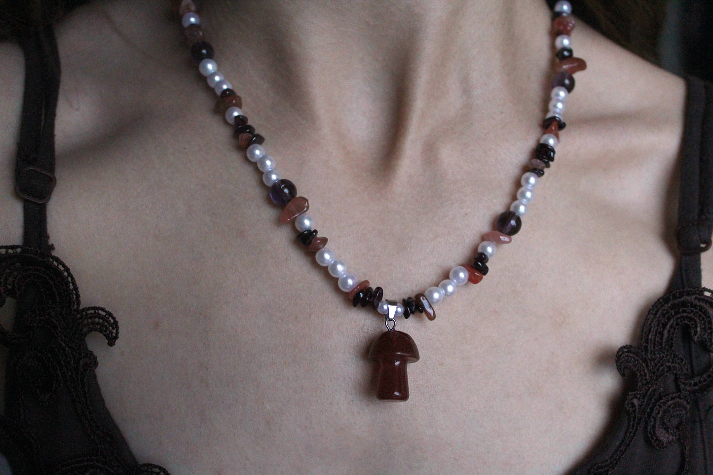 Handmade Wild Berry & Mushroom Necklace | Waterproof Stainless Steel