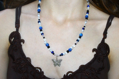 Handmade Moonlit Butterfly beaded necklace | Waterproof Stainless Steel