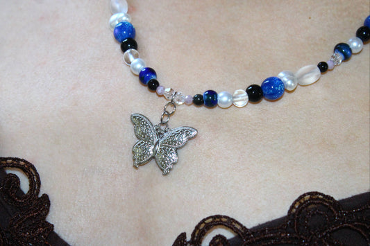 Handmade Moonlit Butterfly beaded necklace | Waterproof Stainless Steel