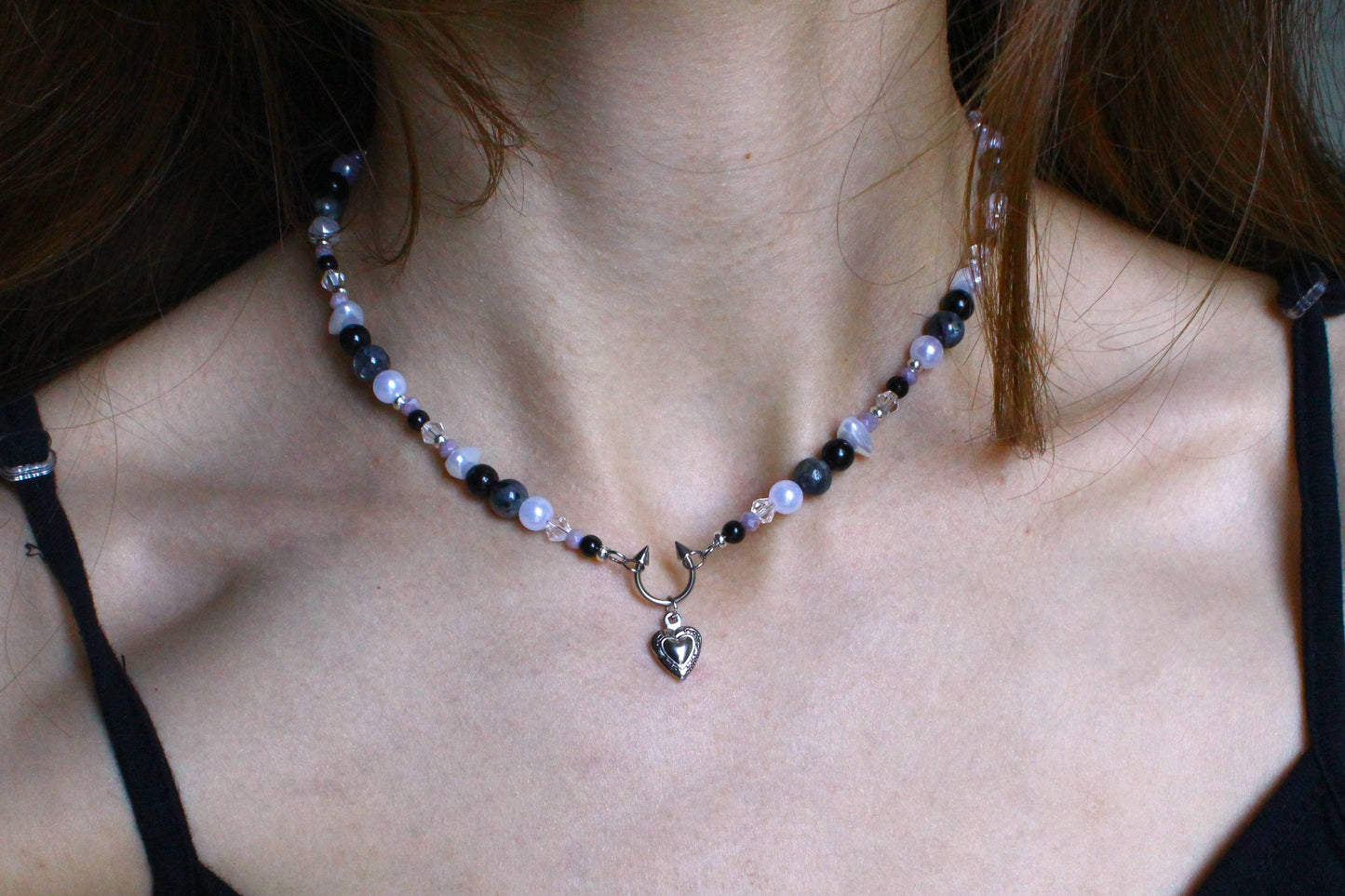 Handmade Septum Piercing Heart Charm Beaded Necklace | Waterproof Stainless Steel