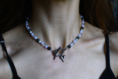 Handmade Moonlit Meadow Heart Toggle Beaded Necklace | Waterproof Stainless Steel