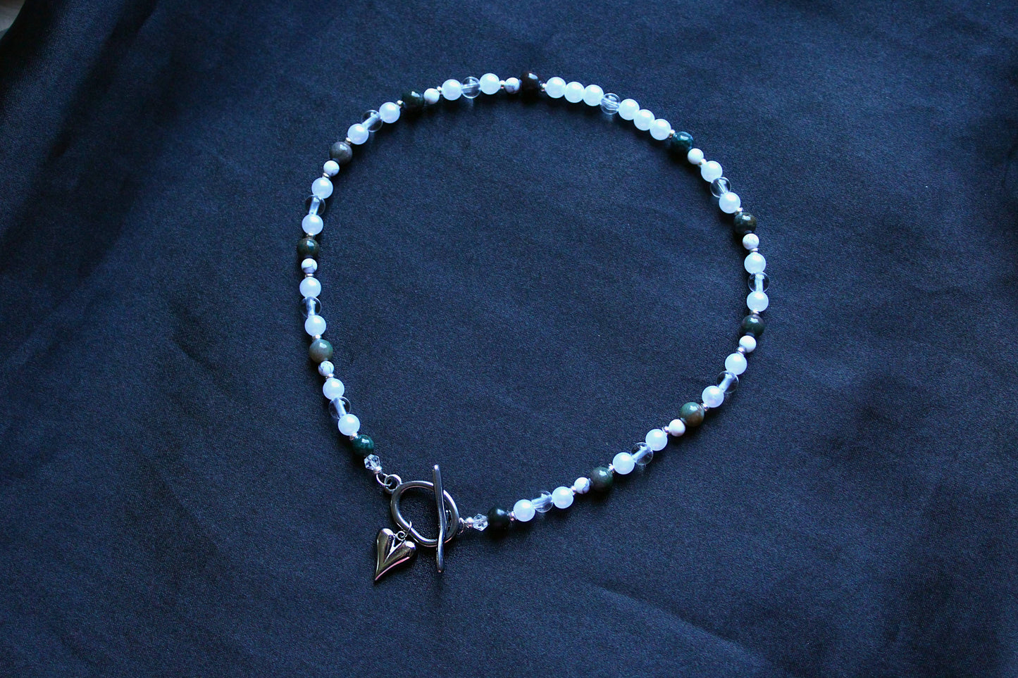 Handmade Moonlit Meadow Heart Toggle Beaded Necklace | Waterproof Stainless Steel