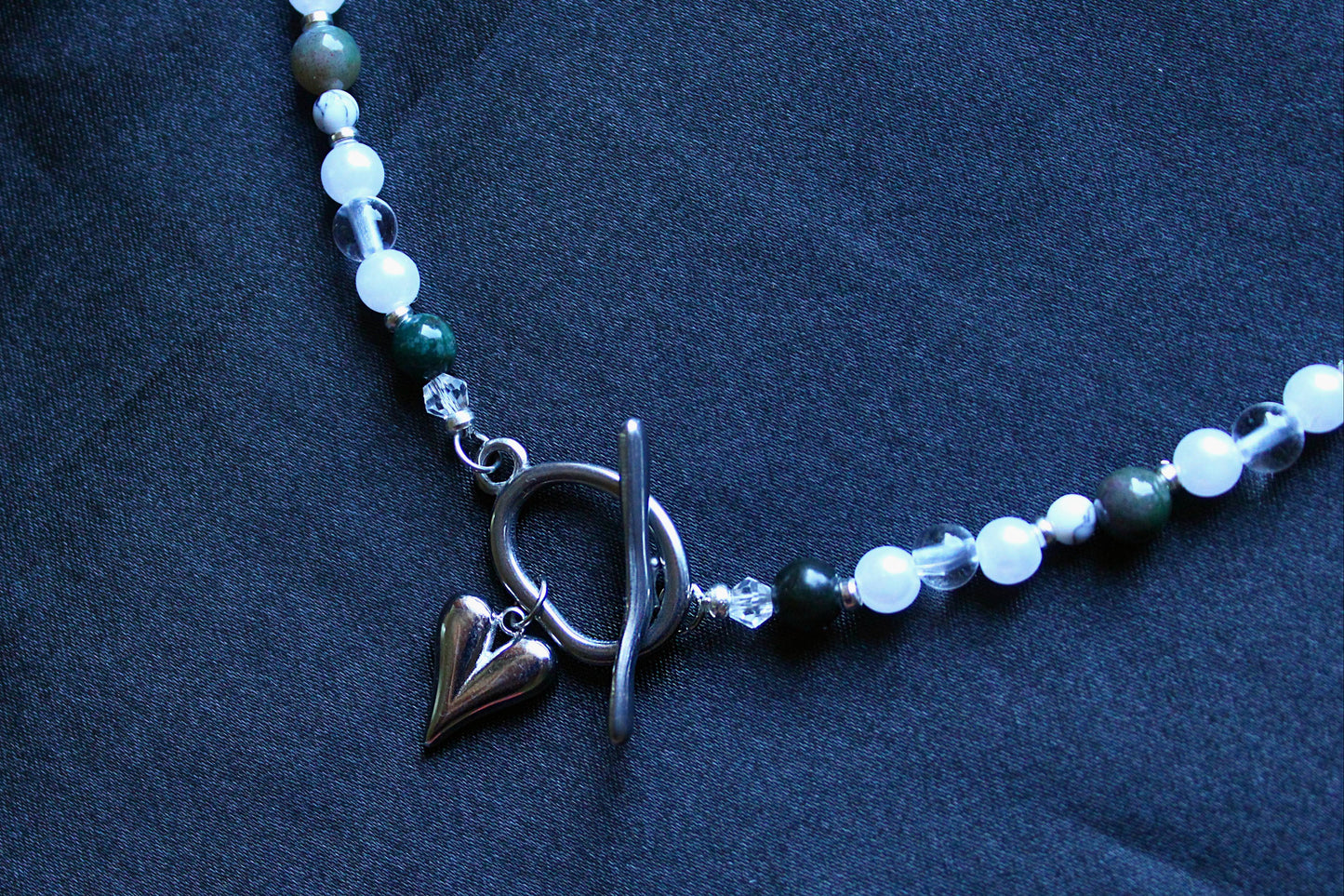 Handmade Moonlit Meadow Heart Toggle Beaded Necklace | Waterproof Stainless Steel