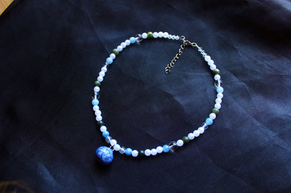 Handmade Forest Berry Gatherer Blueberry Charm Beaded Necklace | Waterproof Stainless Steel