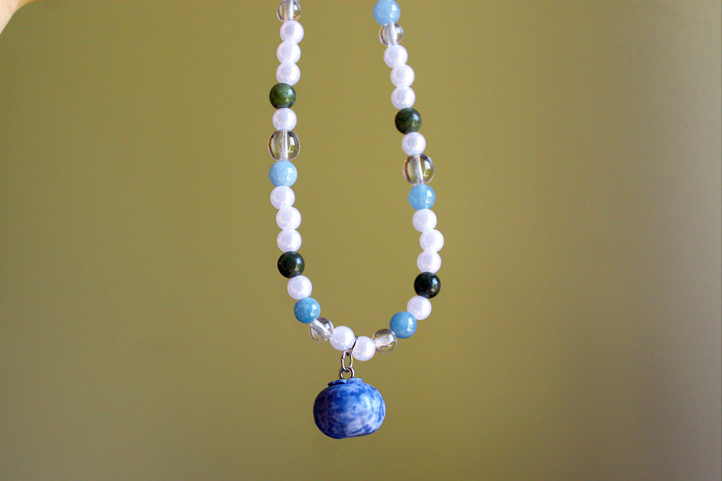 Handmade Forest Berry Gatherer Blueberry Charm Beaded Necklace | Waterproof Stainless Steel