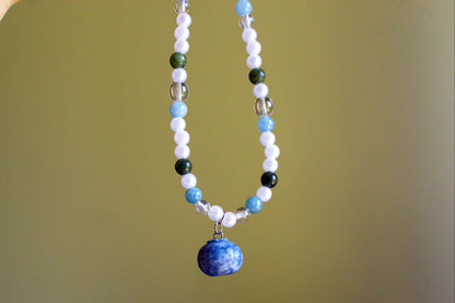 Handmade Forest Berry Gatherer Blueberry Charm Beaded Necklace | Waterproof Stainless Steel