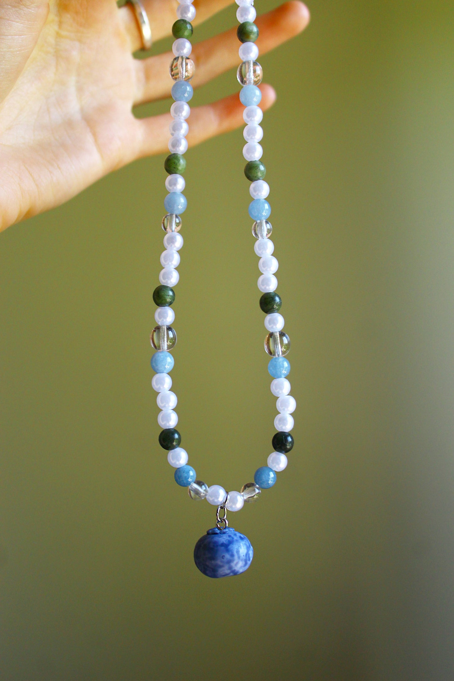 Handmade Forest Berry Gatherer Blueberry Charm Beaded Necklace | Waterproof Stainless Steel