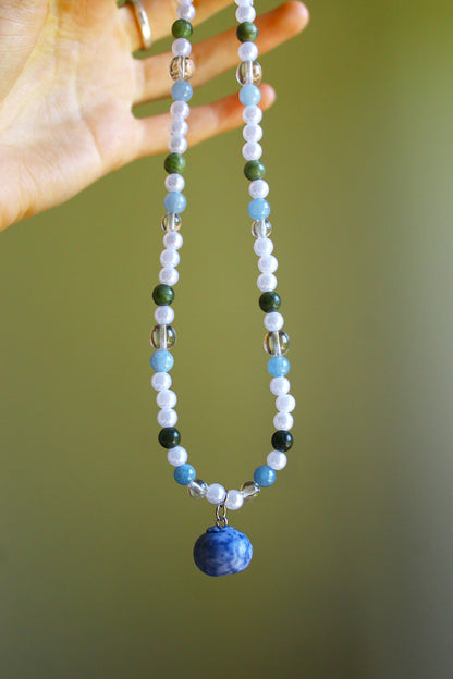 Handmade Forest Berry Gatherer Blueberry Charm Beaded Necklace | Waterproof Stainless Steel