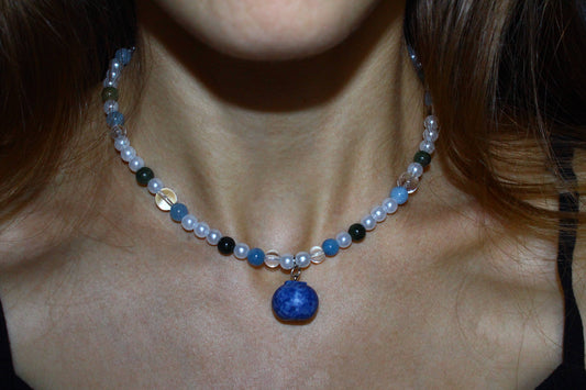 Handmade Forest Berry Gatherer Blueberry Charm Beaded Necklace | Waterproof Stainless Steel