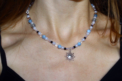 Handmade Celestial Tide Sun Charm Beaded Necklace | Waterproof Stainless Steel