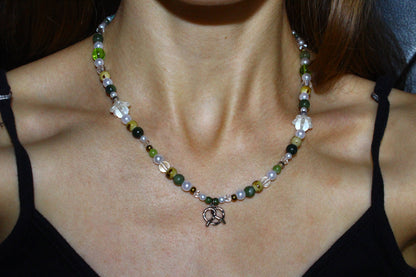 Handmade Forest Meadow Pretzel Charm Beaded Necklace | Waterproof Stainless Steel