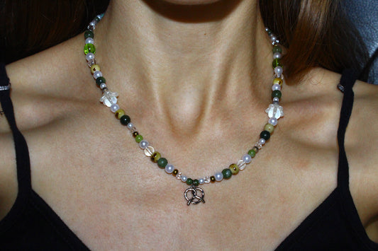 Handmade Forest Meadow Pretzel Charm Beaded Necklace | Waterproof Stainless Steel