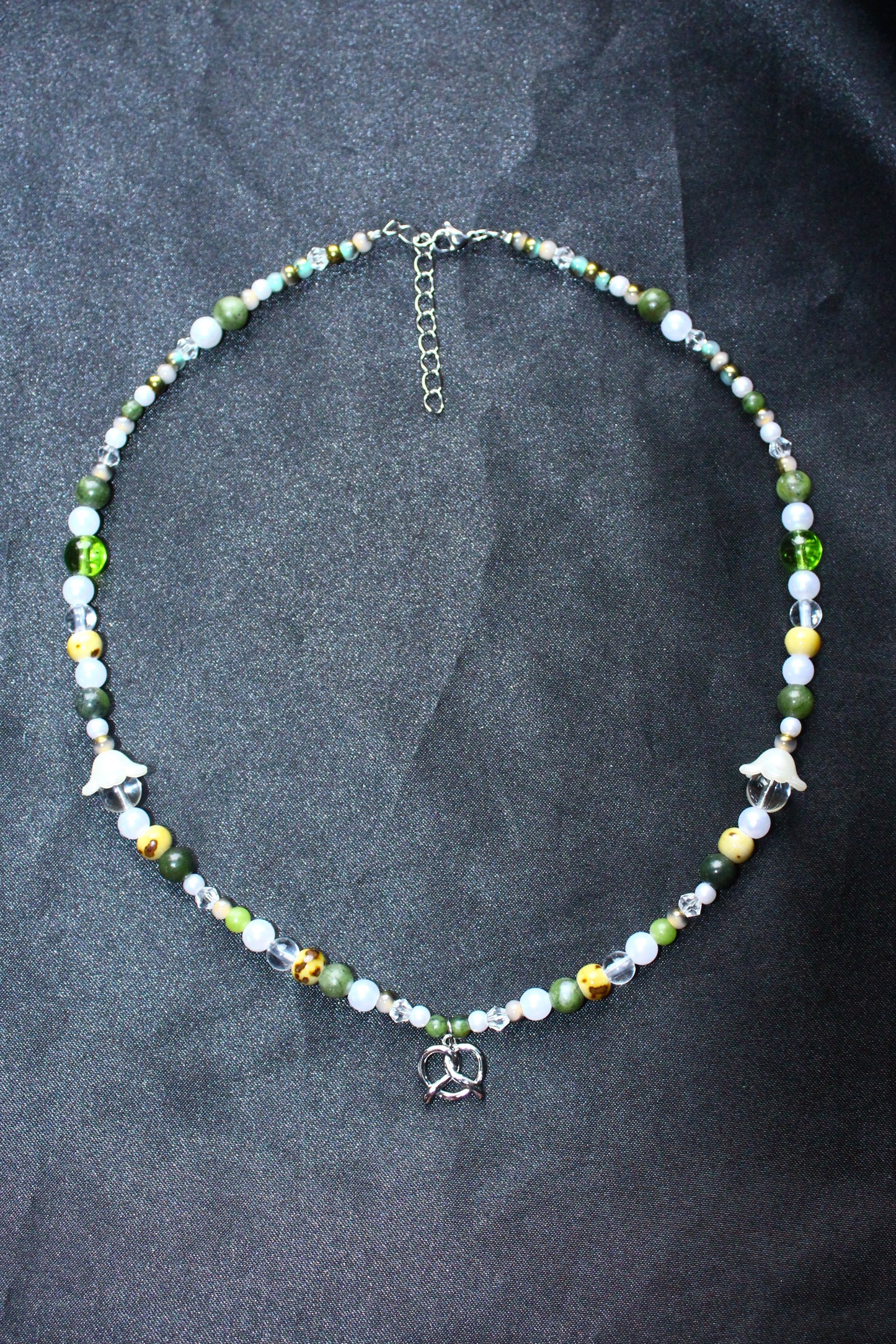 Handmade Forest Meadow Pretzel Charm Beaded Necklace | Waterproof Stainless Steel