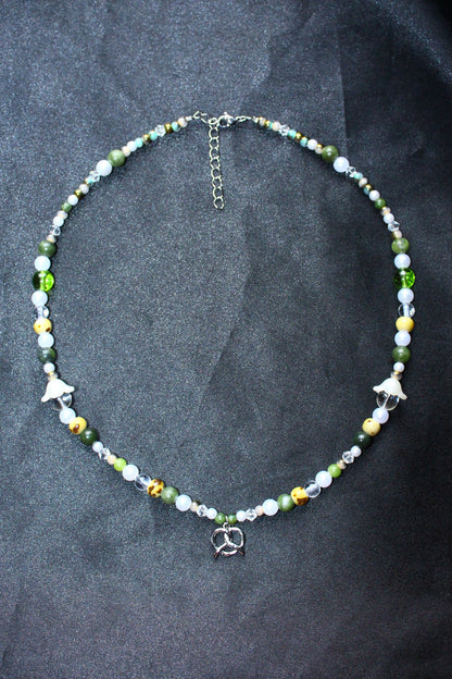 Handmade Forest Meadow Pretzel Charm Beaded Necklace | Waterproof Stainless Steel