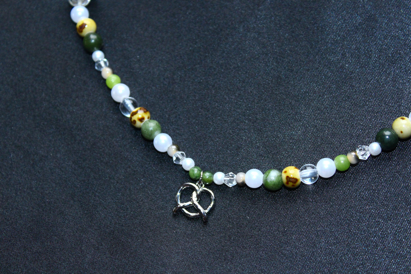 Handmade Forest Meadow Pretzel Charm Beaded Necklace | Waterproof Stainless Steel