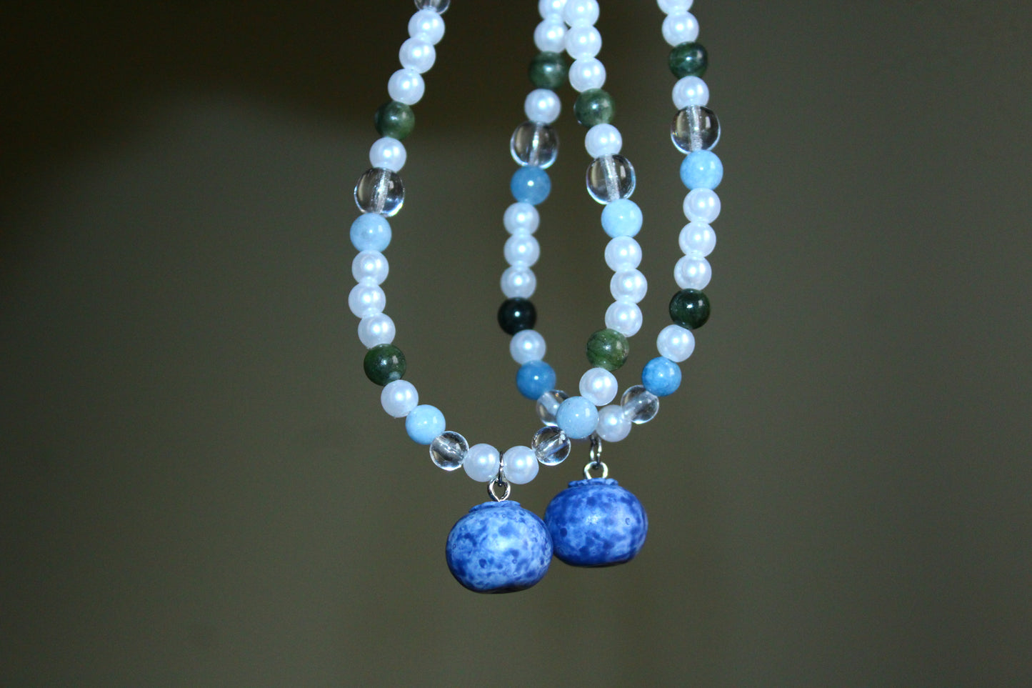 Handmade Forest Berry Gatherer Blueberry Charm Beaded Necklace | Waterproof Stainless Steel