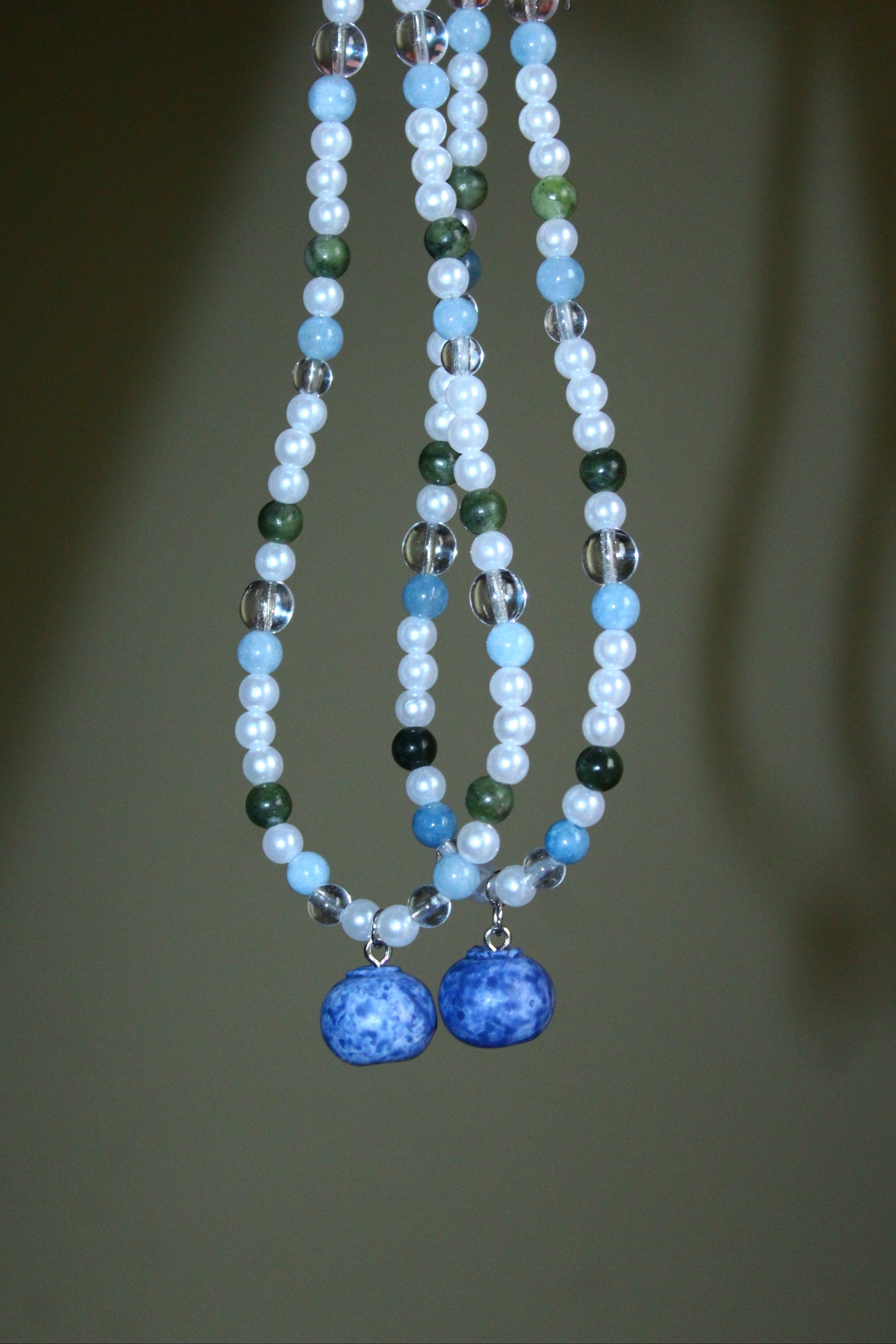 Handmade Forest Berry Gatherer Blueberry Charm Beaded Necklace | Waterproof Stainless Steel