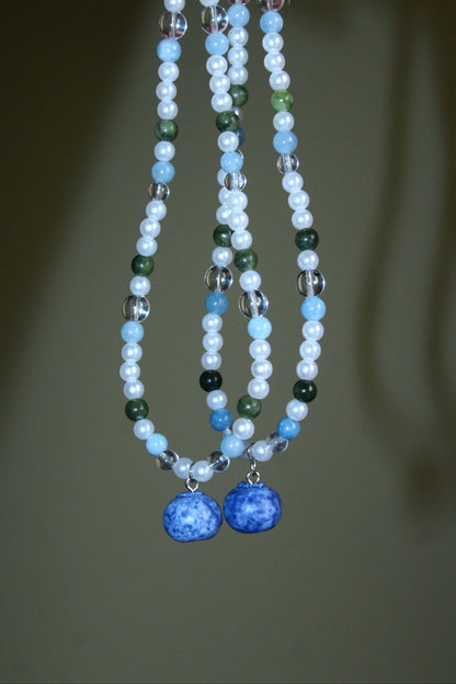 Handmade Forest Berry Gatherer Blueberry Charm Beaded Necklace | Waterproof Stainless Steel