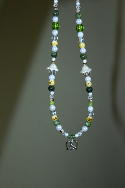 Handmade Forest Meadow Pretzel Charm Beaded Necklace | Waterproof Stainless Steel