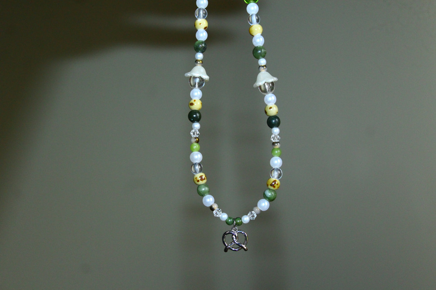 Handmade Forest Meadow Pretzel Charm Beaded Necklace | Waterproof Stainless Steel