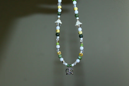 Handmade Forest Meadow Pretzel Charm Beaded Necklace | Waterproof Stainless Steel