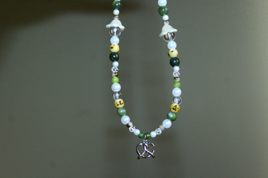 Handmade Forest Meadow Pretzel Charm Beaded Necklace | Waterproof Stainless Steel