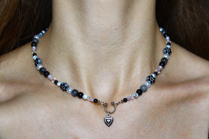 Handmade Septum Piercing Heart Charm, Flower, Beaded Necklace | Waterproof Stainless Steel