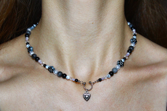 Handmade Septum Piercing Heart Charm, Flower, Beaded Necklace | Waterproof Stainless Steel