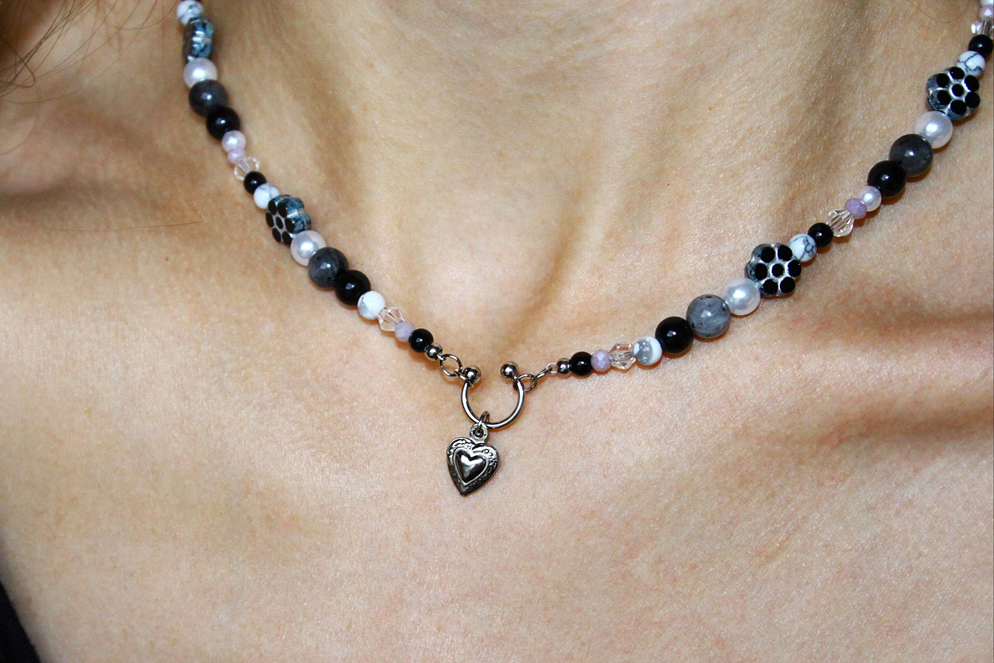 Handmade Septum Piercing Heart Charm, Flower, Beaded Necklace | Waterproof Stainless Steel