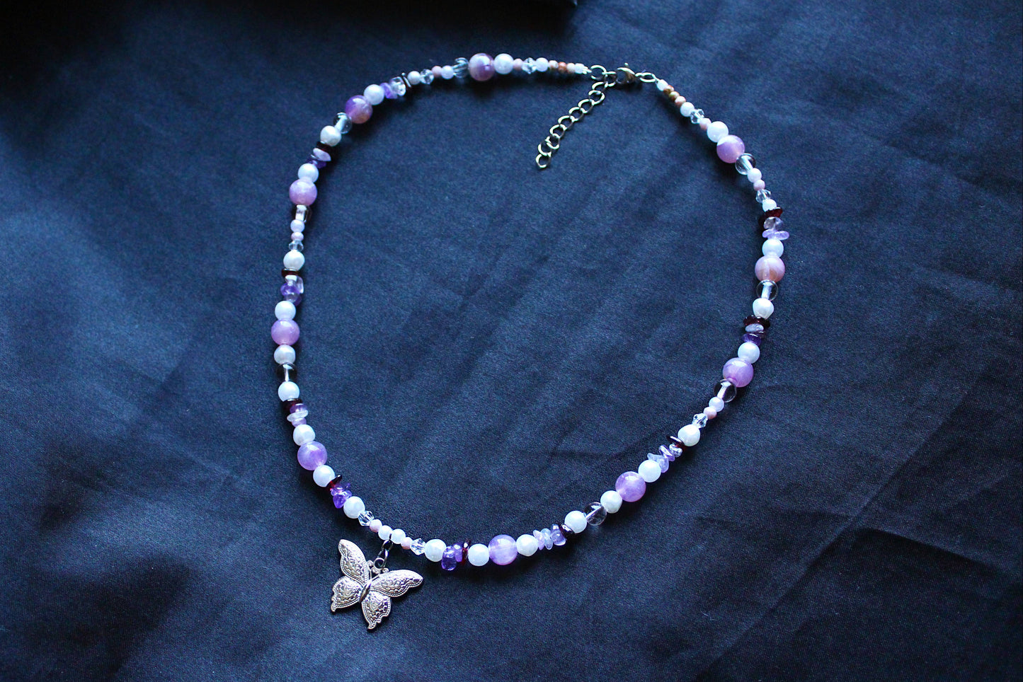 Handmade Amethyst Wings Butterfly Beaded Necklace | Waterproof Stainless Steel