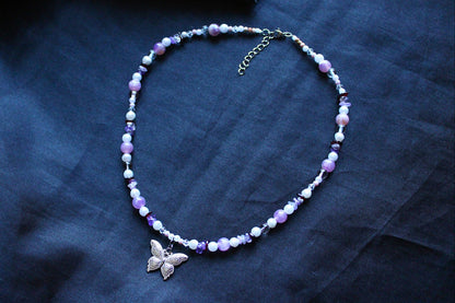 Handmade Amethyst Wings Butterfly Beaded Necklace | Waterproof Stainless Steel