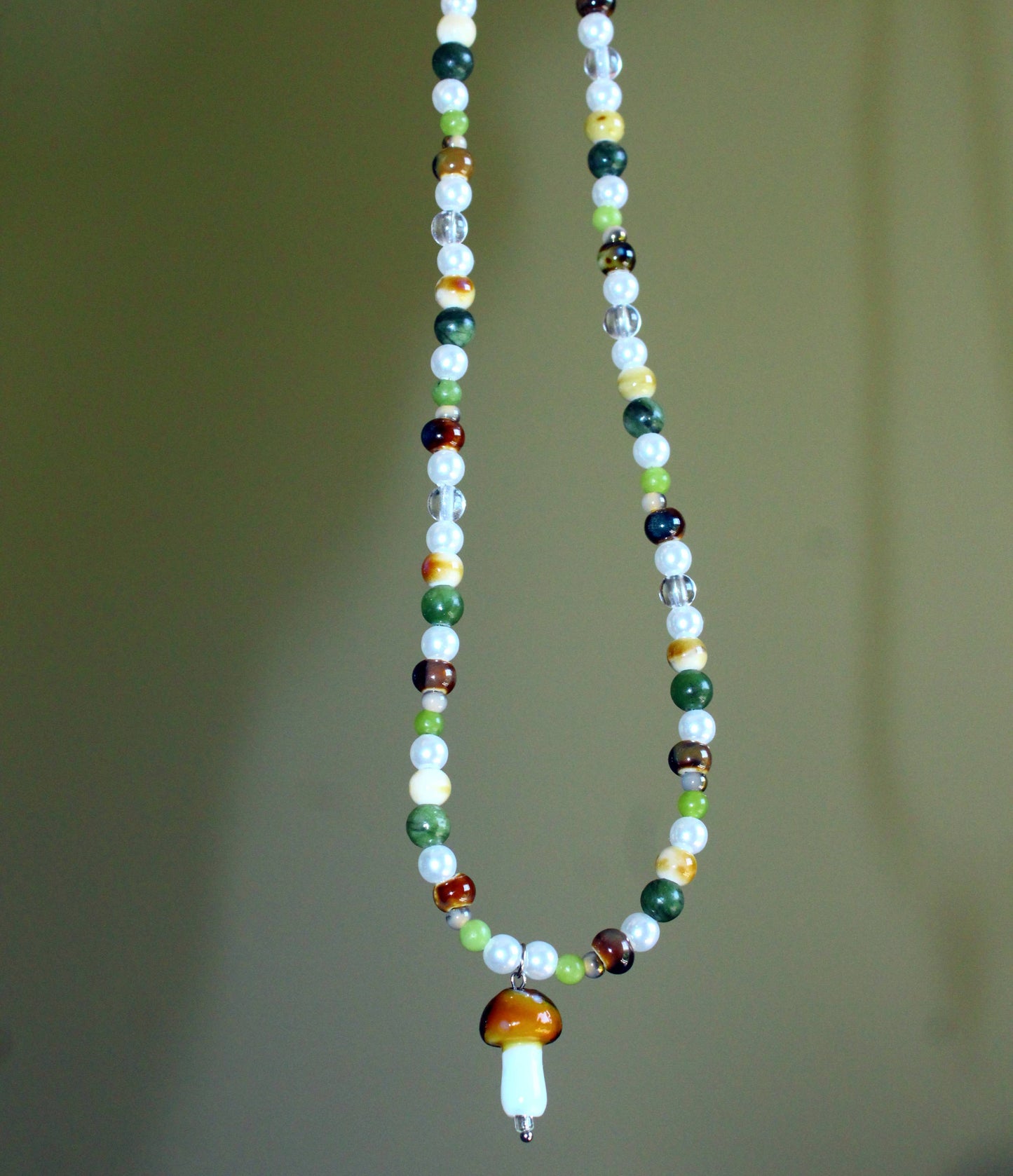 Handmade Forest Witch Mushroom Charm Beaded Necklace | Waterproof Stainless Steel