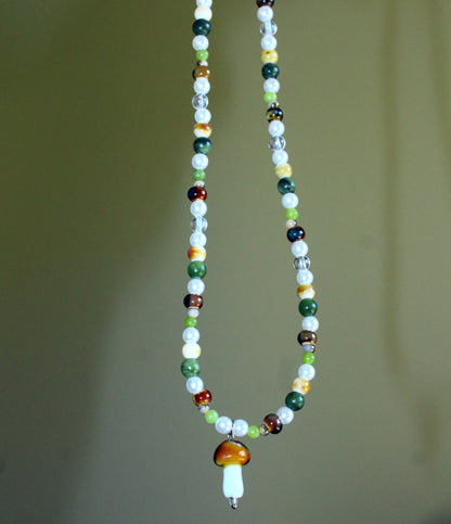Handmade Forest Witch Mushroom Charm Beaded Necklace | Waterproof Stainless Steel