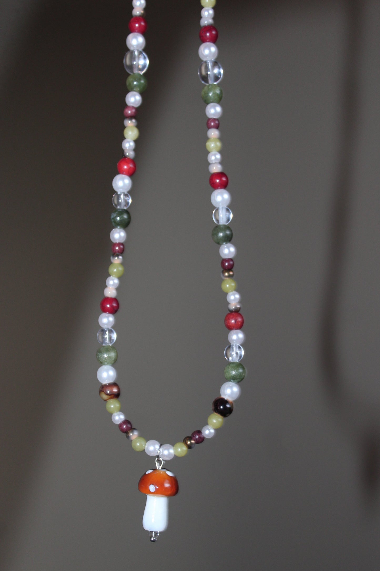 Handmade Forest Treasure Mushroom Charm Beaded Necklace | Waterproof Stainless Steel