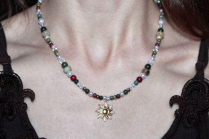 Handmade Woodland Sprite, Sun Charm Beaded Necklace | Waterproof Stainless Steel